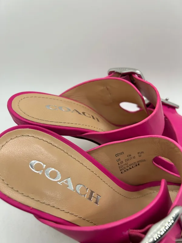 COACH Bright Pink Leather Double-Buckle Slide Stiletto Heels Shoes *Size 6.5* 🌸🌸 - Image 9