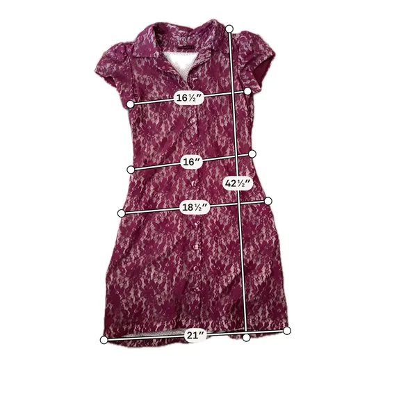 Ave Maria Magenta Floral Lace Button Down Dress Short Sleeve Polka Dot Lining S - Image 3