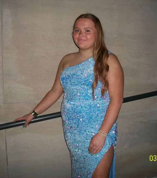 Blue Sherri Hill Prom Dress Sequin - Image 2