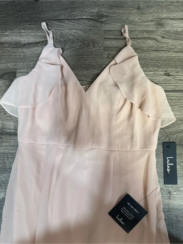 Lulus Blush Pink Ruffle Chiffon Maxi Dress NWT Size Small - Image 5