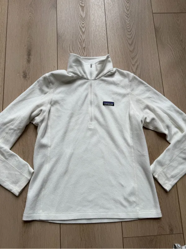 Patagonia Micro D 1/4 Zip Fleece Pullover in Birch Off White Size Medium - Image 6