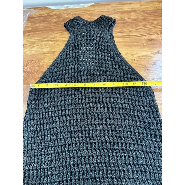 Mango Black Metallic Knit Halter Mini Dress XS Open Crochet Shimmer - Image 10