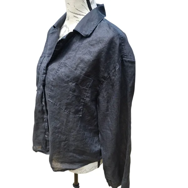 Madewell -534 Resort Long-Sleeve Shirt Black 100%‎ Ramie Size Medium - Image 7