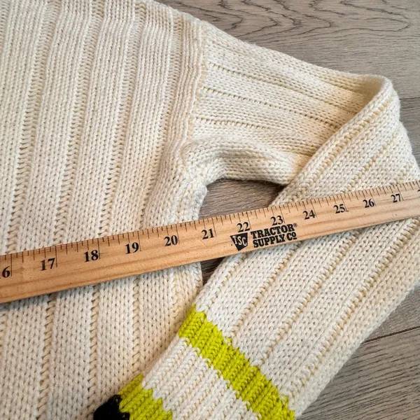 Wild Fable Womens Cream Knit V Neck Sweater Tennis Style Neon Stripe‎ Small S - Image 8