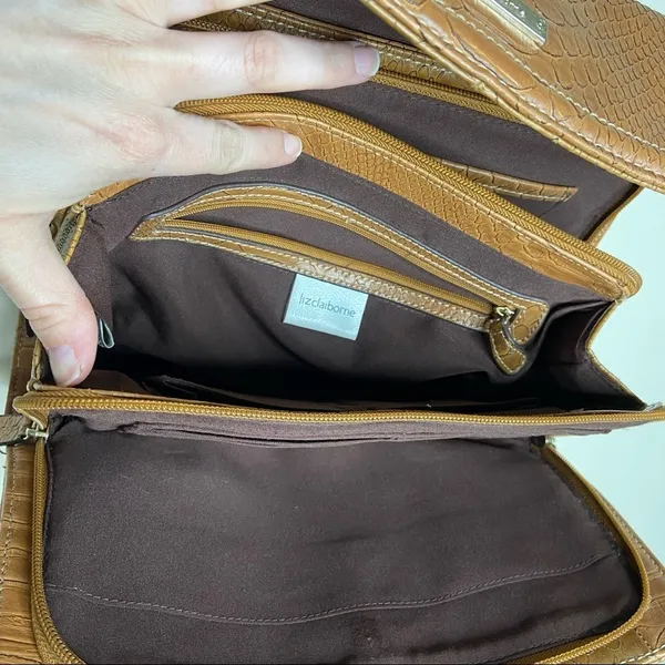 Liz Claiborne Brown Faux Leather Reptile Print Expanding Purse Bag - Image 9