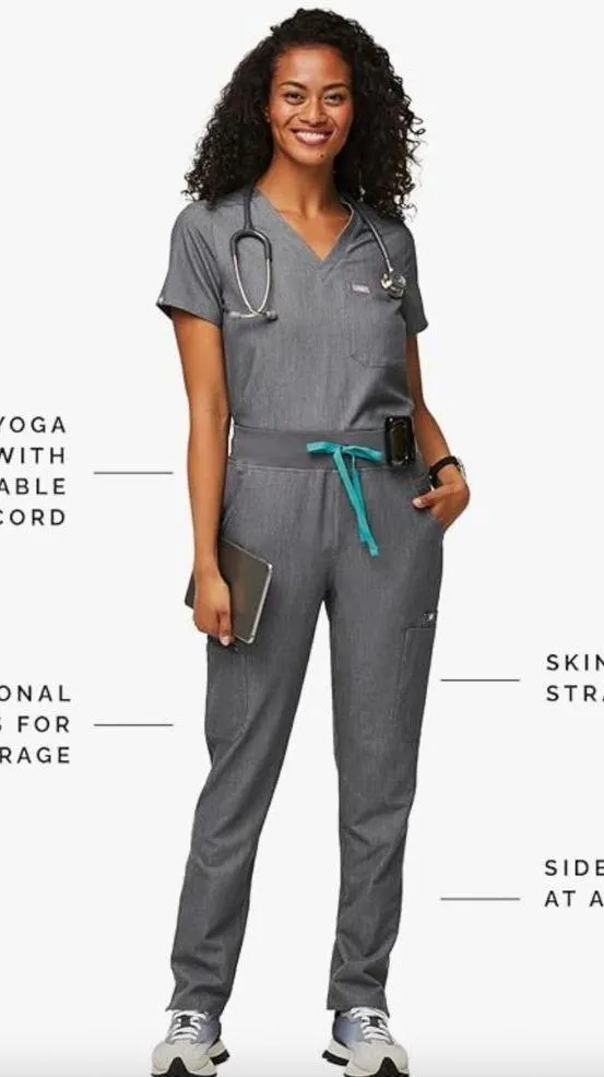 Figs High Waisted Yola Skinny Straight Leg Scrub Pants Graphite XS - Image 2