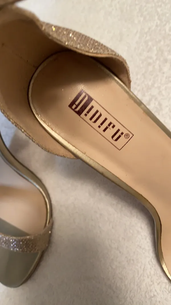 Didifu glitter gold stiletto ankle strap heels Sz 8.5 - Image 7