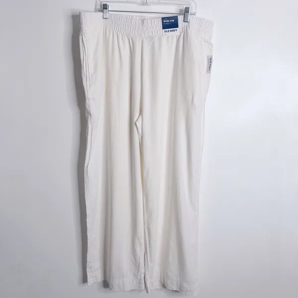 Old Navy Women Linen Blend Wide Leg Cream XL Pull On‎ Stretch NWT Casual Travel - Image 2