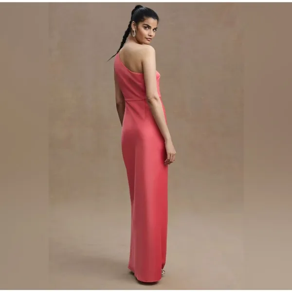 Anthropologie BHLDN Coral Dylan One Shoulder Satin Side Slit Gown Size 6 NWT‎ - Image 2
