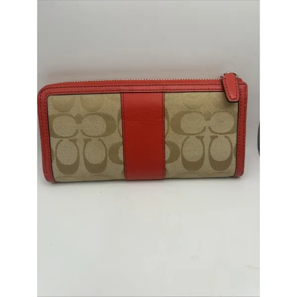 Coach Women's Beige/Orange Logo Zip-Around Wallet w/ Credit Card Slots - Image 2