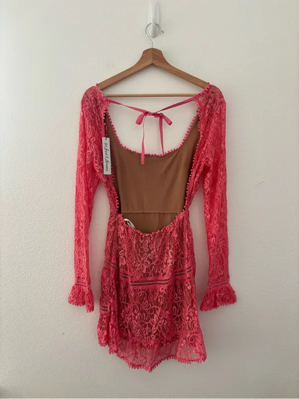 For Love & Lemons Emerie pink lace mini dress new nwt - Image 6