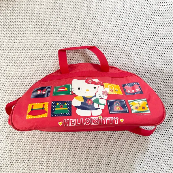Hello Kitty Sanrio Red 1996 Nylon Vintage Square Tile Dome Weekender Duffel Bag - Image 7