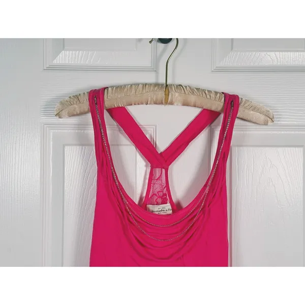 Vintage Y2K Abercrombie & Fitch Chain Cowl Neck Tank Top Size XS Pink Lace Bratz - Image 9