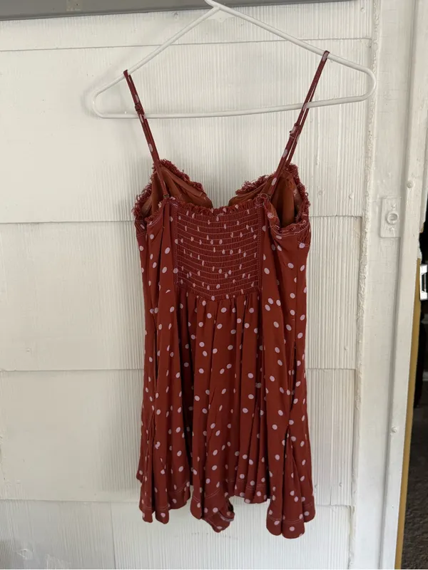 Free People Spotty Dotty Romper in Brown and Purple - Image 3