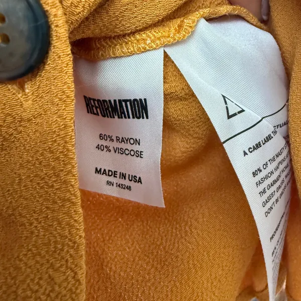 Reformation S Mustard Button Crepe Blouse Top Preppy Classic‎ Minimalist - Image 5