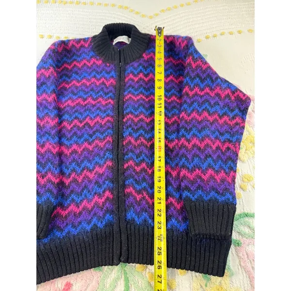 Vintage Kerri Kelsey Mohair Wool Zip Cardigan Sweater‎ Pink Purple Chevron Small - Image 3
