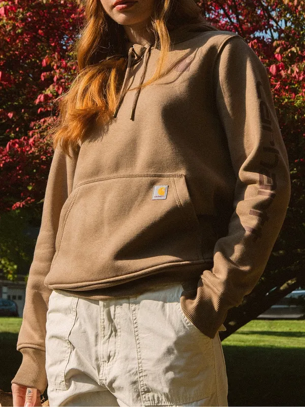 Carhartt Women’s Clarksburg Graphic Sleeve Hoodie Pullover Sweatshirt in Brown M - Image 2