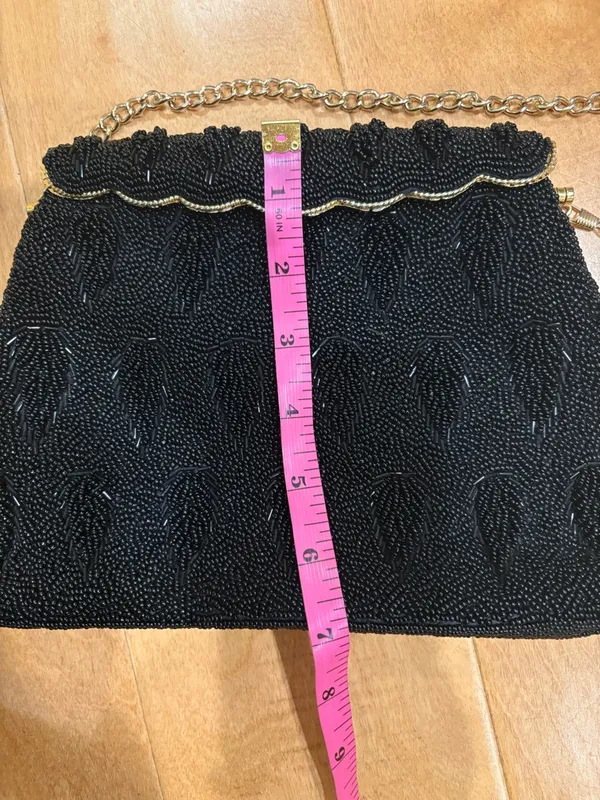 Vintage beaded black evening bag art deco flapper - Image 6