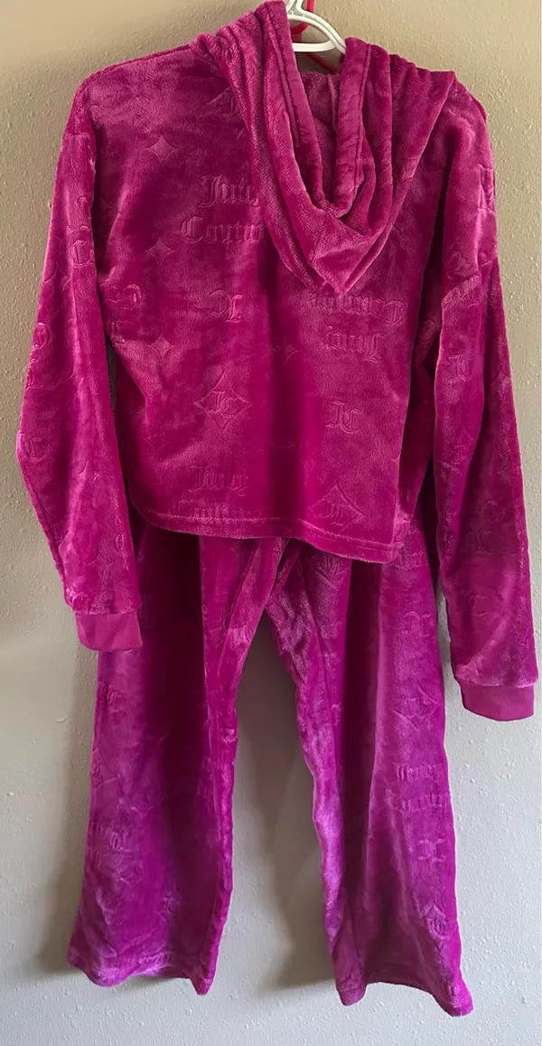 Juicy Couture Velour Tracksuit Set Pink Hoodie & Pants XL Women - Image 9