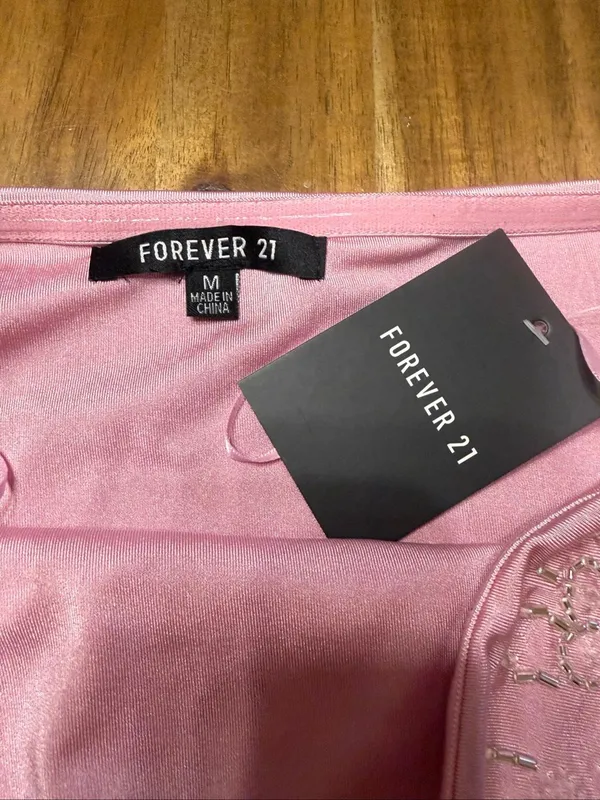 FOREVER 21 BEADED Sequin CLUB PARTY pink SEXY STRAPLESS TUBE TOP size medium - Image 7