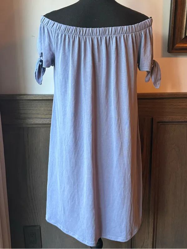 Soprano Off-Shoulder Light Blue Knit Dress with Tie Sleeves small NWT - Image 4