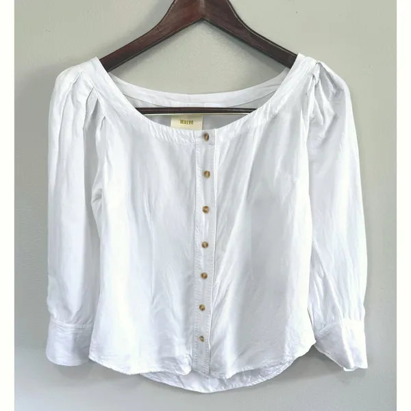 Anthropologie‎ Maeve White Solange Button Down Scoop Neck Blouse Top Size US 0 - Image 2