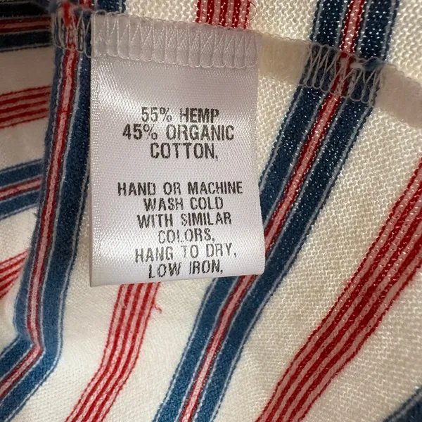 Emerson Fry Hemp Organic Cotton V-Neck Striped Top Sweater Knit Red Blue Medium - Image 5
