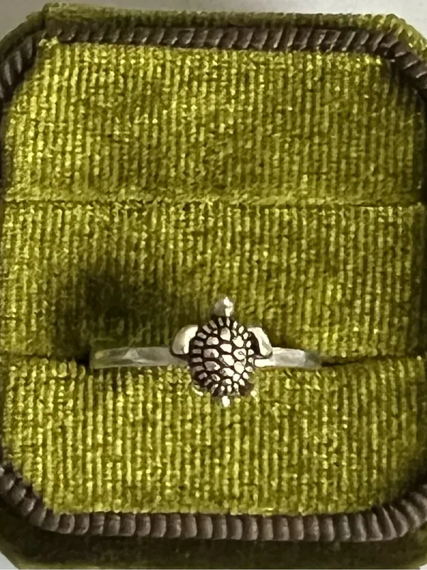 Cute Turtle Ring Stainless Steel Silver Size 6 Green - Image 2