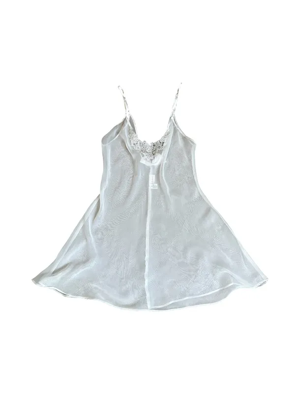 Fredericks Of Hollywood White Sheer Babydoll Mini Slip Dress Floral Embroidery - Image 4