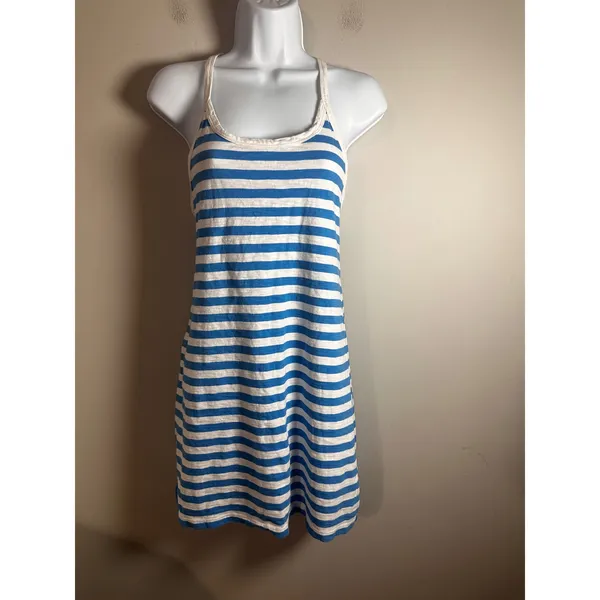 J.Crew Womens Blue White Striped Racerback Cotton Mini Tank Dress Size‎ M - Image 3