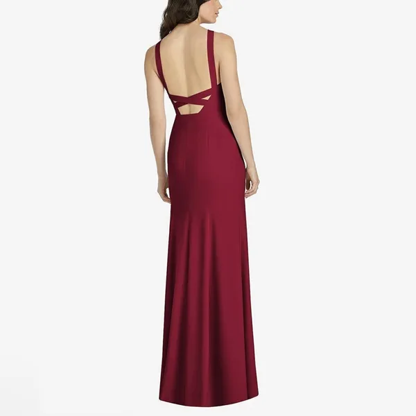 Dessy Collection High-Neck Backless Crepe Trumpet Gown In Burgundy NWT - Image 2