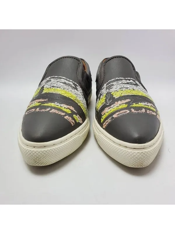 Coach Slip On Shoe C103 Sequin Studded Buckle Gray Sneakers Pointy Toe Sz 6.5 B - Image 6