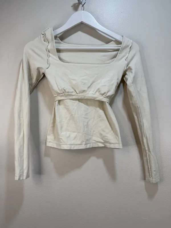 Free People Coquette Balletcore Dainty Square Neck Stretchy Shelf Bra Lined Long Sleeve Crop - Image 5