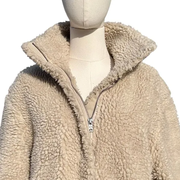 Aeropostale Sherpa Fleece Pullover Women M Cream Quarter Zip Teddy Cozy Neutral - Image 2
