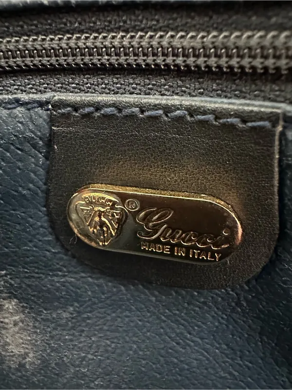 Authenticated Vintage Gucci Micro GG Logo Bowling Bag Navy Top Handle - Image 12
