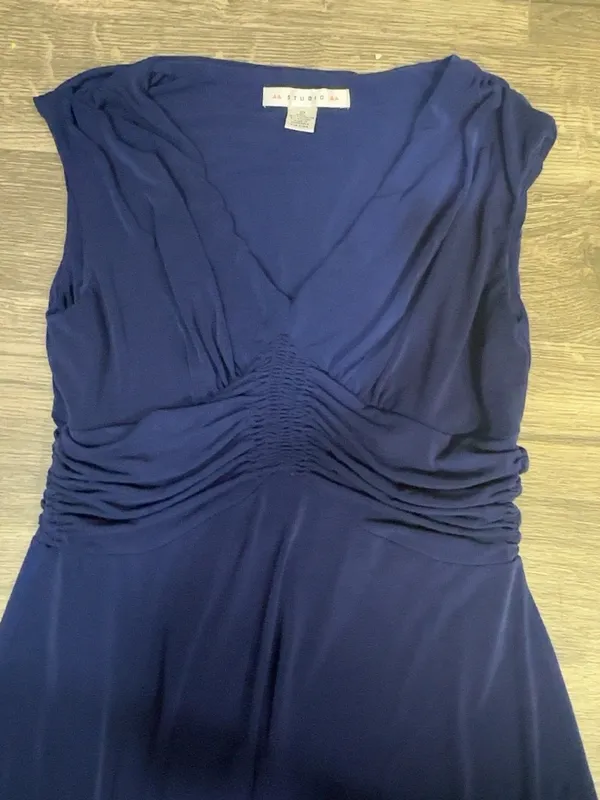 AA Studio Navy Blue Purple Undertone Ruched Midi Dress Size 10 - Image 7