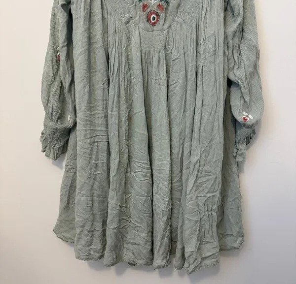 Free People Mohave Floral Embroidered Long-Sleeve Dress Size Large Sage Green - Image 5