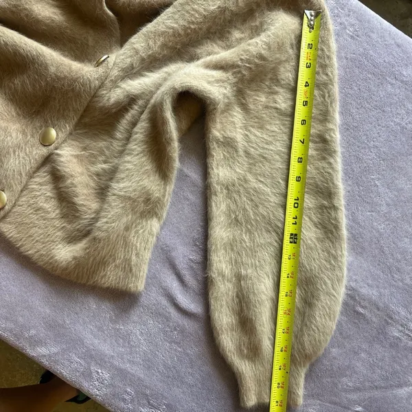 Princess Polly Fuzzy Wool Blend Cardigan Tan Beige Gold Button Sweater XS/S - Image 8