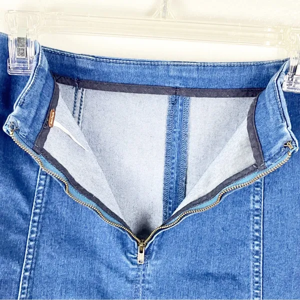 FREE PEOPLE Blue Denim Back Zipper Mini Skirt 10 Boho Western Festival Cowgirl - Image 7