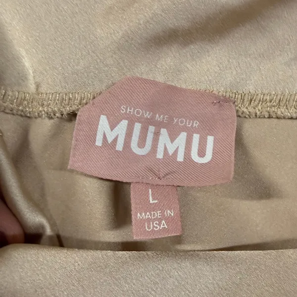 Show‎ Me Your Mumu L Verona Champagne Beige Satin Slip Dress Cowl Midi Wedding - Image 8