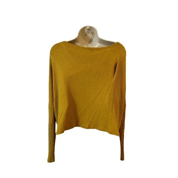Ambiance Oversized small Long Sleeve Waffle Knit Crop Top Scoop Neck - Image 3