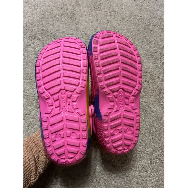 Crocs Classic Lined Tie‎ Dye Clog Shoes Mens 5 Womens 7 Pink Blue Yellow - Image 2