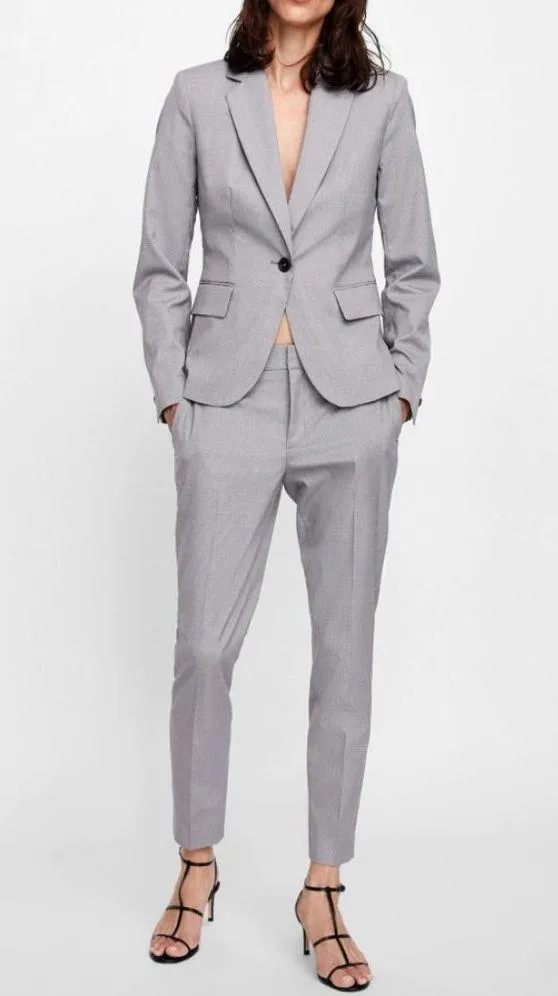 ZARA Trousers Check Pattern Plaid Skinny Slim Checkered Tartan Work Slacks Pants - Image 2