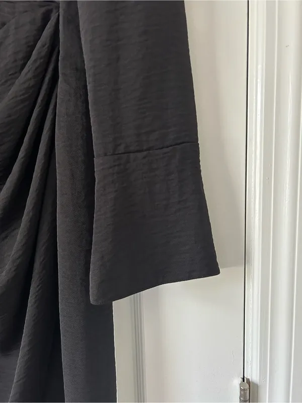 ASOS Black Draped Side Ruching Tulip Hem Long Sleeve Dress V Neck - Image 2