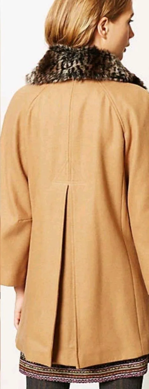 {6} Anthropologie Elevenses Removable Faux Fur Toggle Peacoat In Camel - Image 2