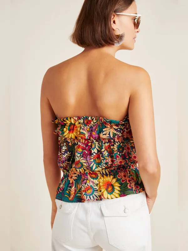 Anthropologie Maeve Adelaide Strapless Blouse Anthro Tank Top Floral Medium - Image 3