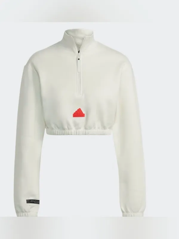 Adidas Cropped Half-Zip Sweatshirt cream size XL NWT - Image 12