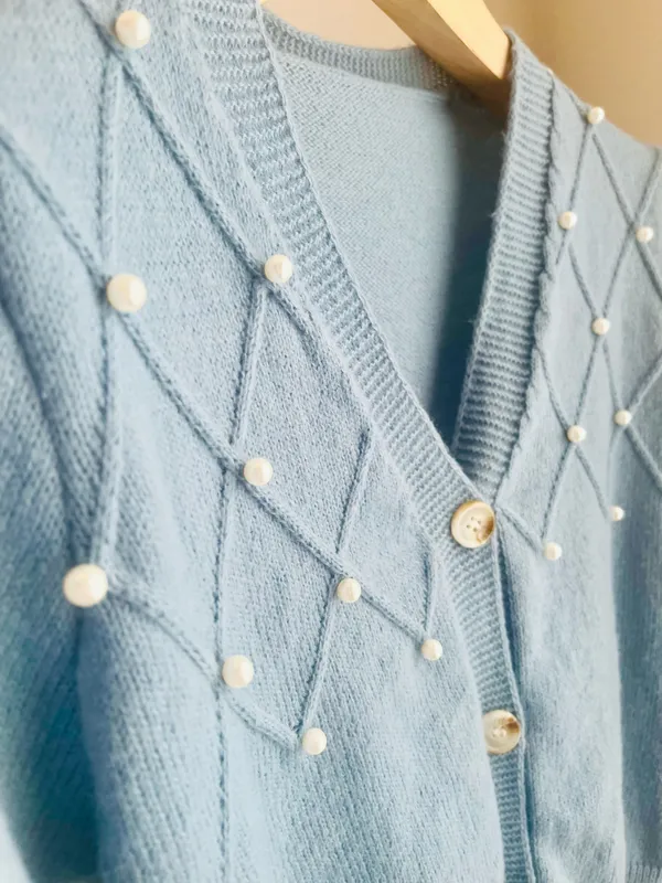 Blue Pearl-embellished Cardigan - Image 5