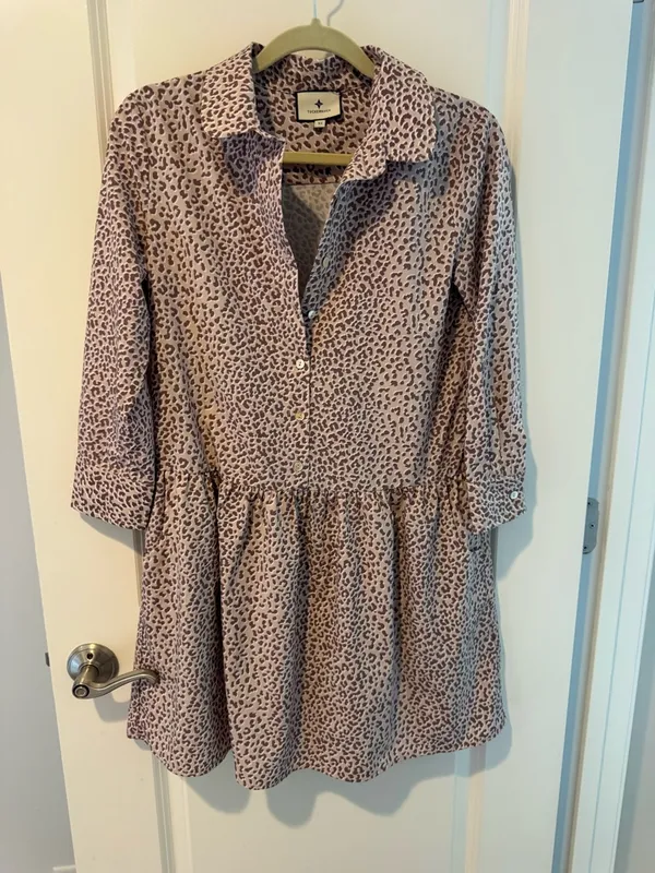 Tuckernuck Hayes Beige & Brown Leopard Print Drop Waist Shirt Dress | XS - Image 3