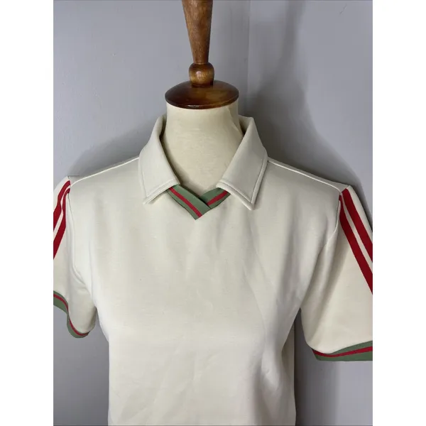 With Jean Cream Knit Polo Top Red Green Contrast Trim Tenniscore Medium - Image 8